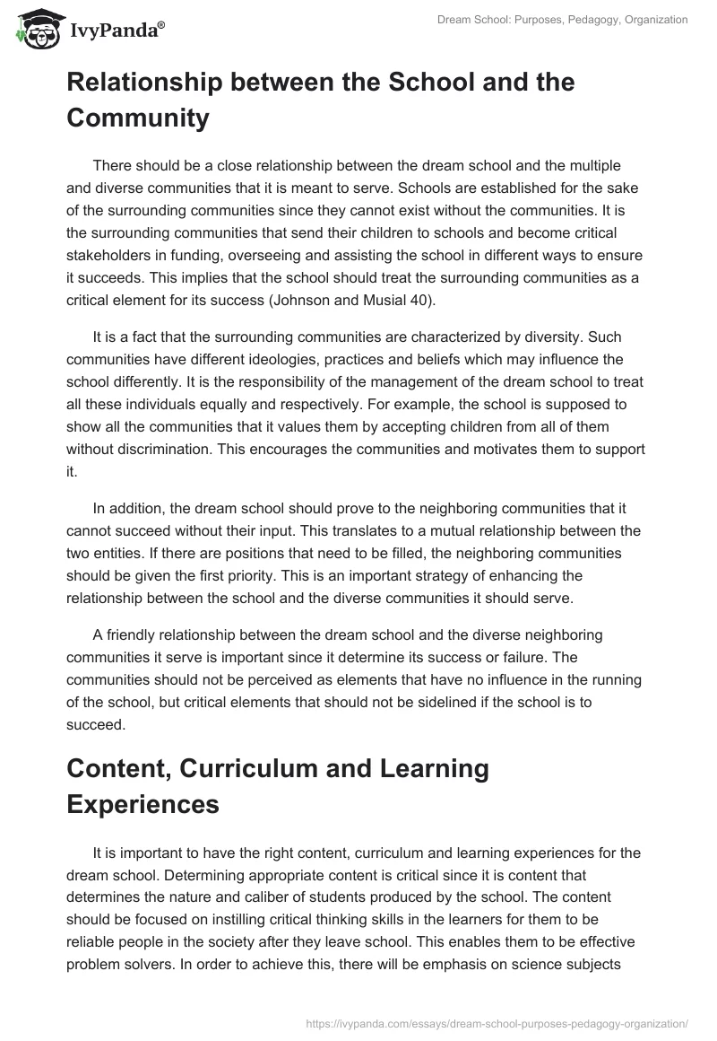Dream School: Purposes, Pedagogy, Organization. Page 2