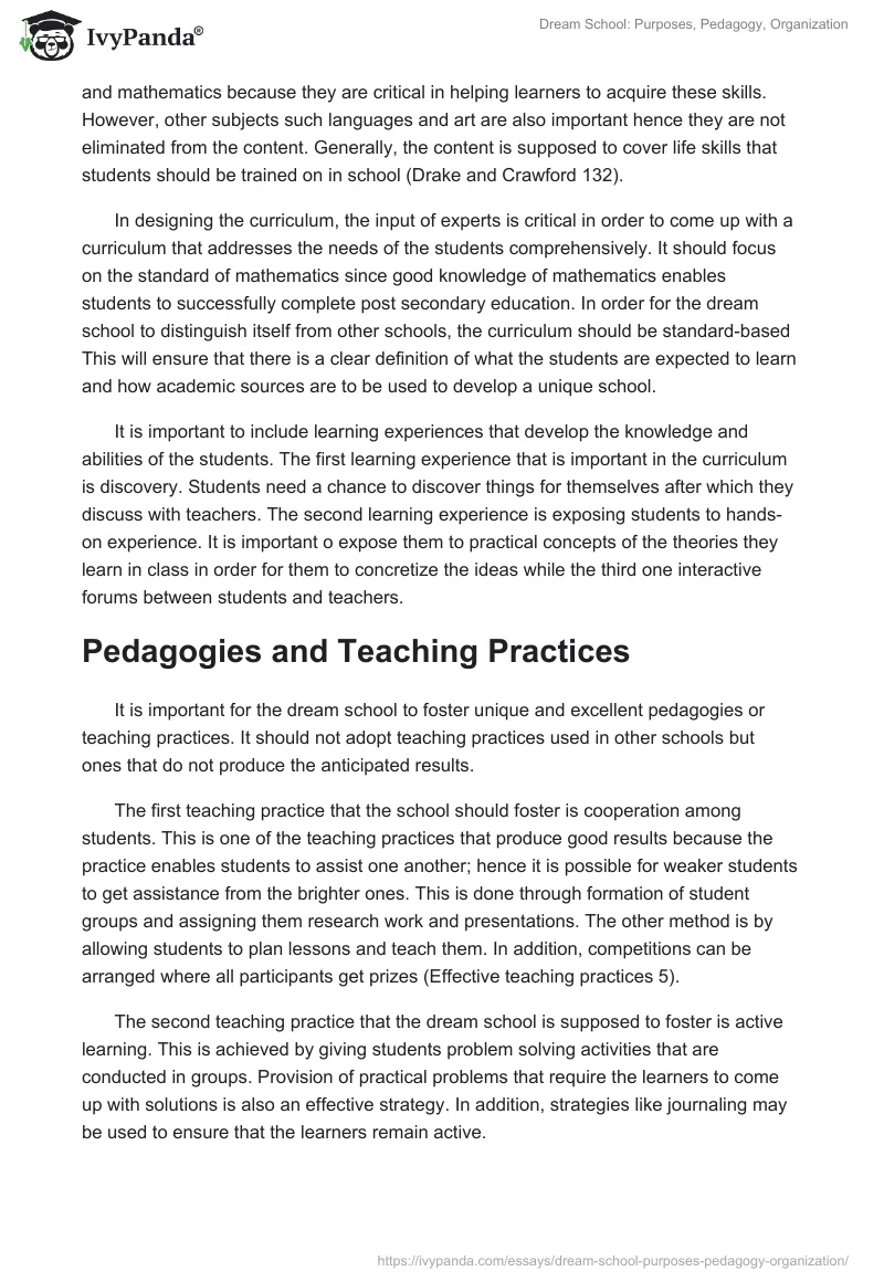 Dream School: Purposes, Pedagogy, Organization. Page 3