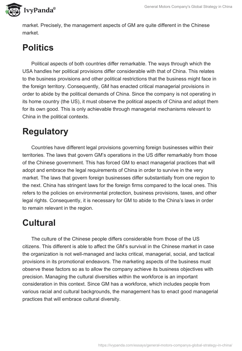 General Motors Company's Global Strategy in China. Page 2