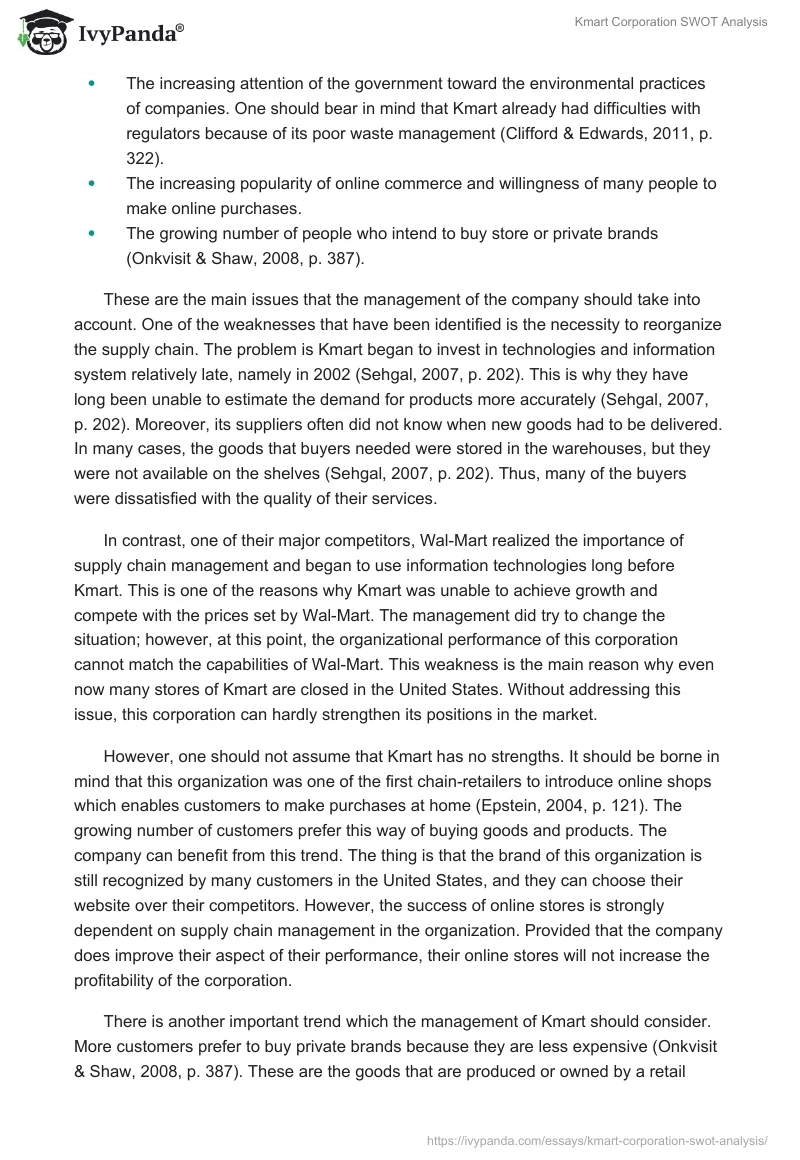 Kmart Corporation SWOT Analysis. Page 2