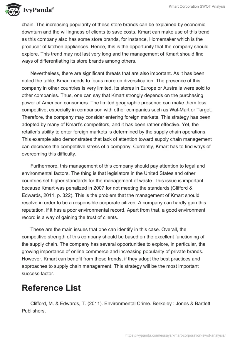 Kmart Corporation SWOT Analysis. Page 3