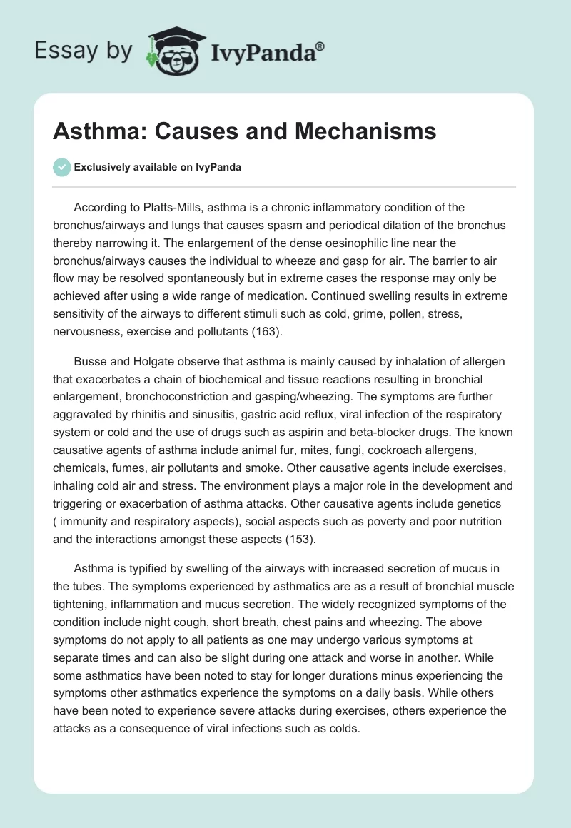 Asthma: Causes and Mechanisms. Page 1