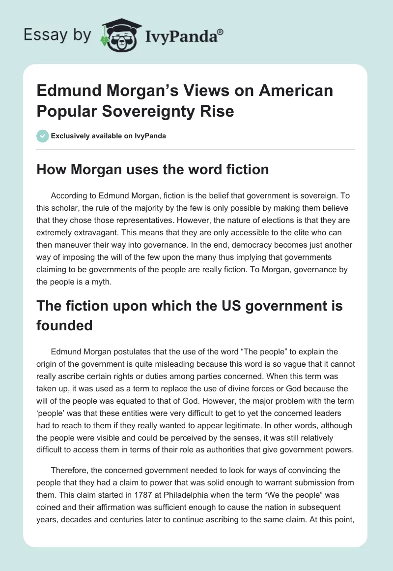 Edmund Morgan’s Views on American Popular Sovereignty Rise. Page 1