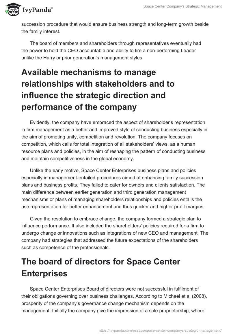 Space Center Company's Strategic Management. Page 2