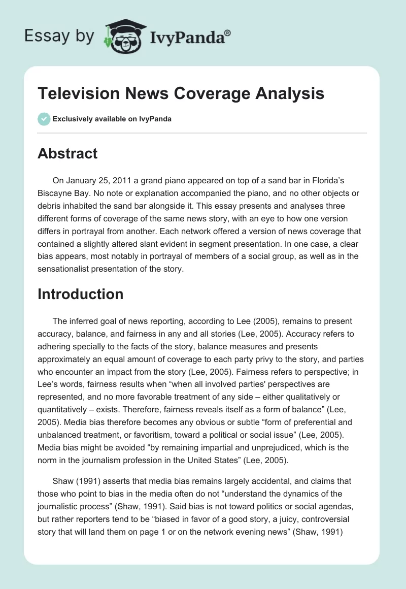 Television News Coverage Analysis. Page 1