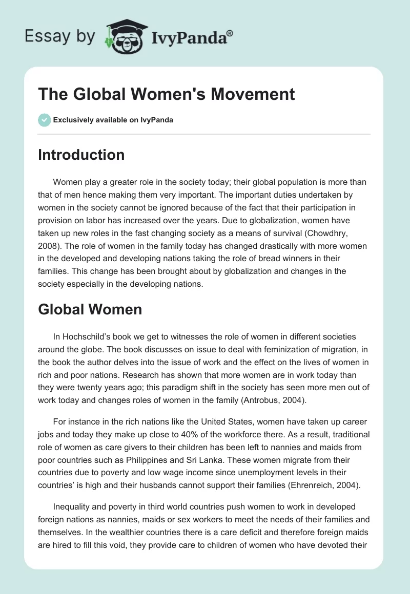 The Global Women's Movement. Page 1