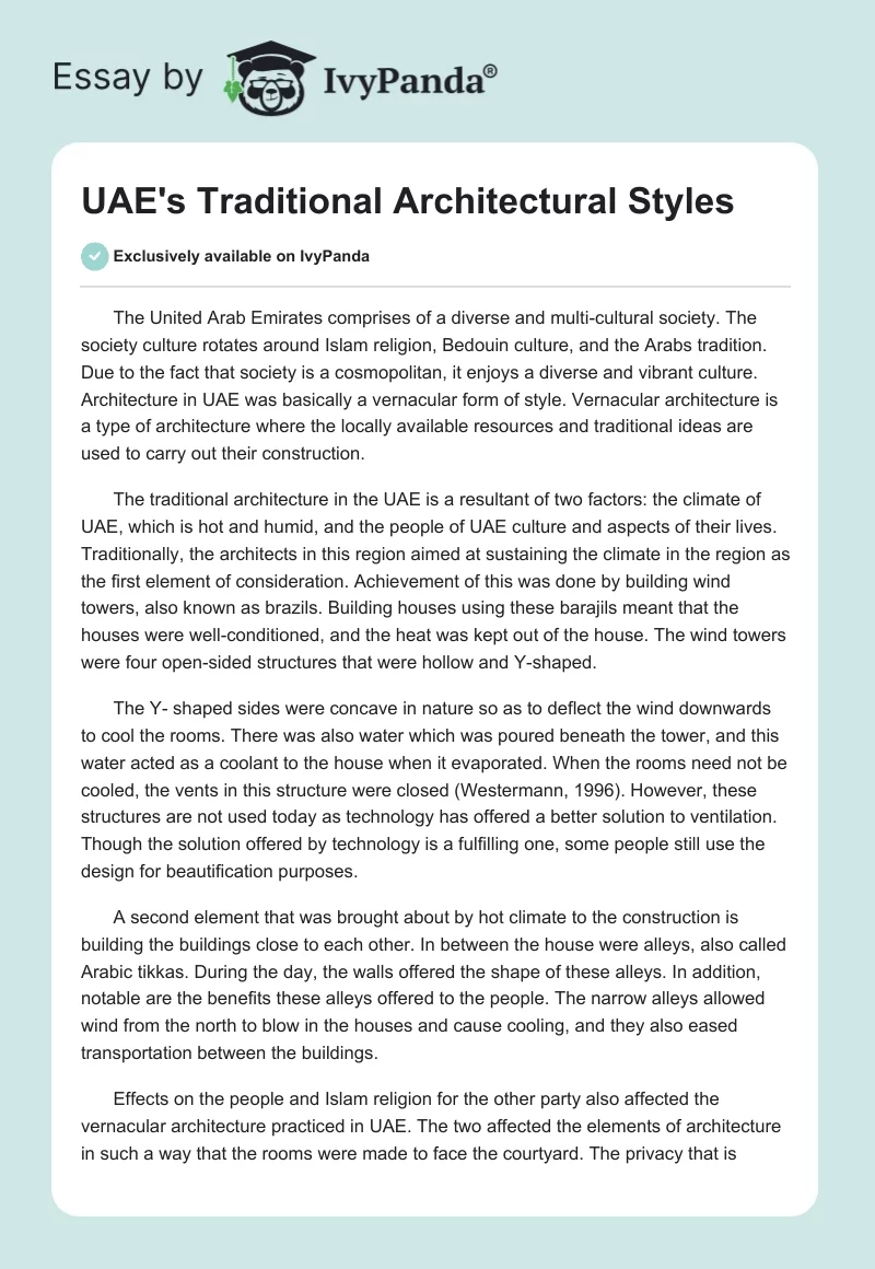 UAE's Traditional Architectural Styles. Page 1