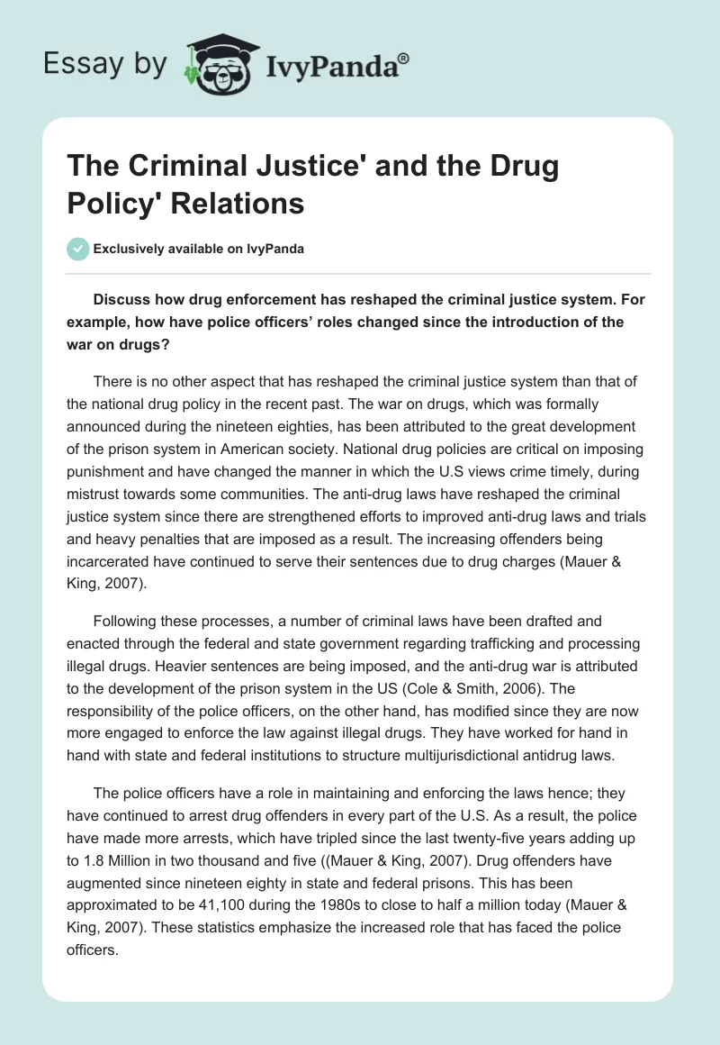 The Criminal Justice' and the Drug Policy' Relations. Page 1