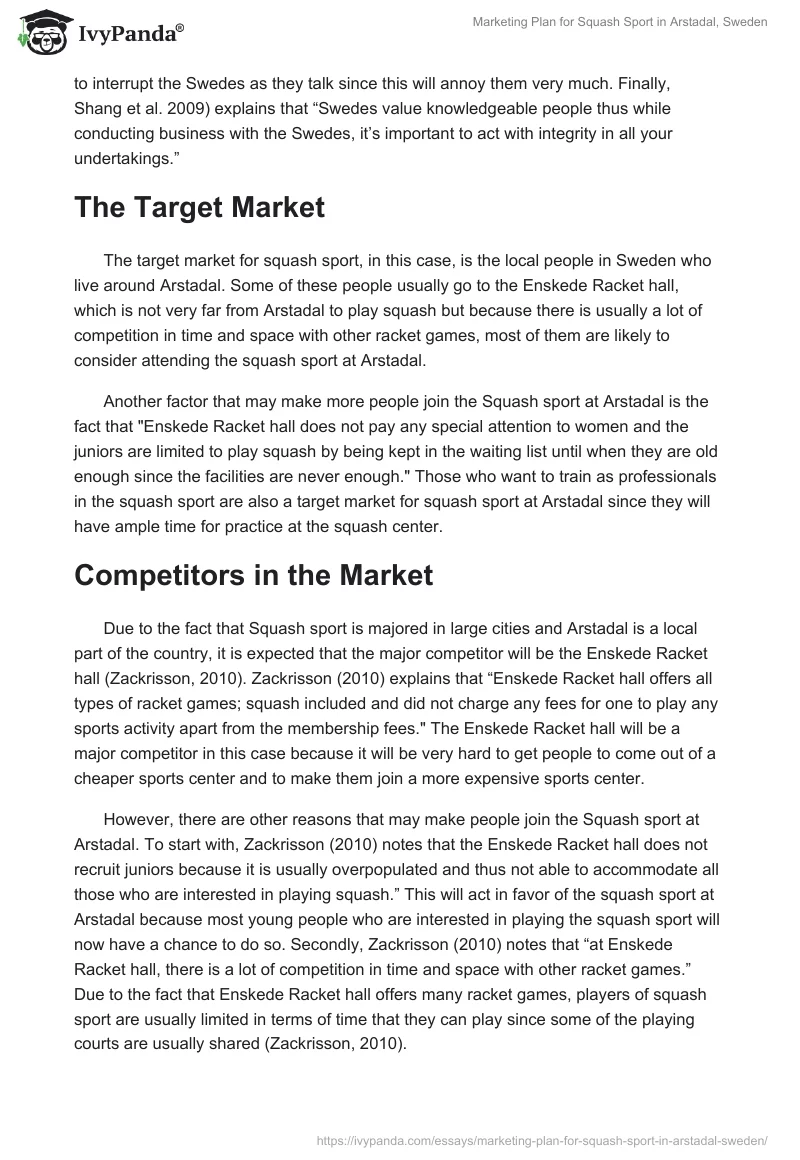 Marketing Plan for Squash Sport in Arstadal, Sweden. Page 3