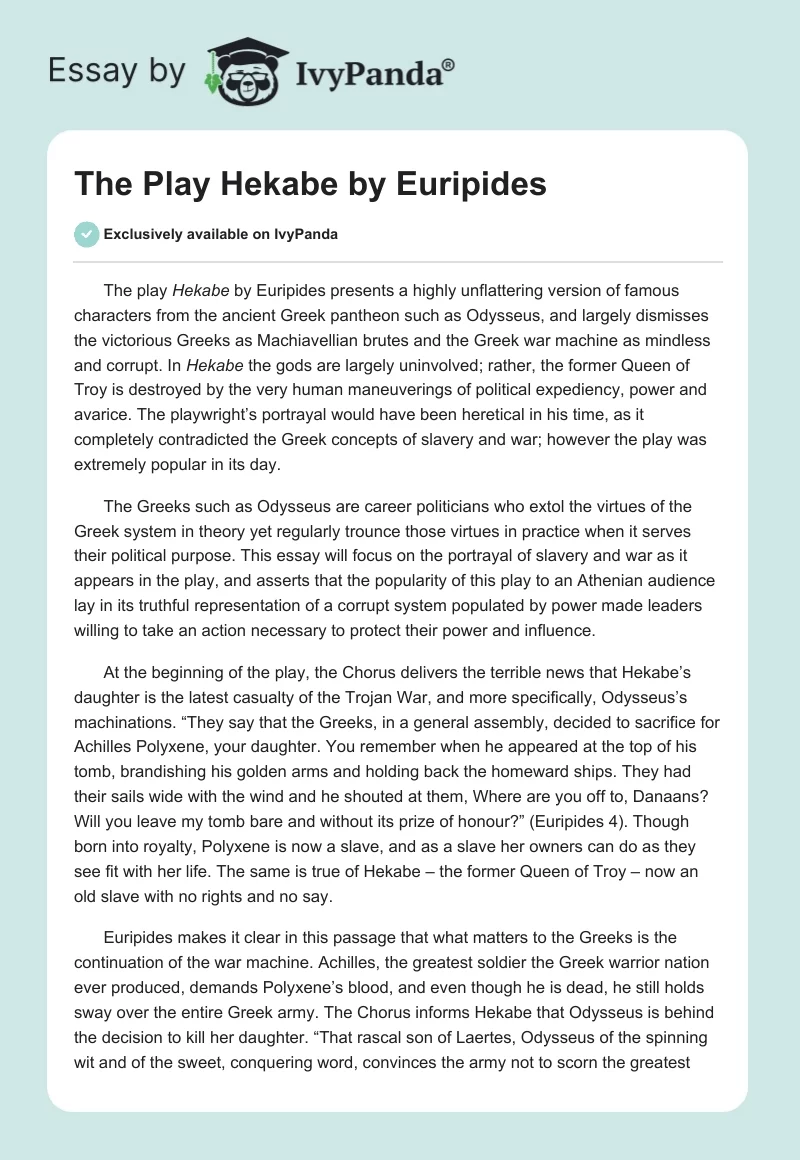 The Play "Hekabe" by Euripides. Page 1