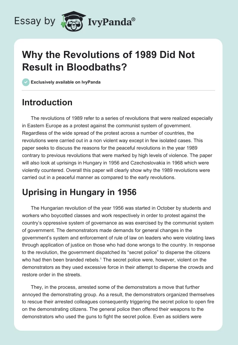 Why the Revolutions of 1989 Did Not Result in Bloodbaths?. Page 1