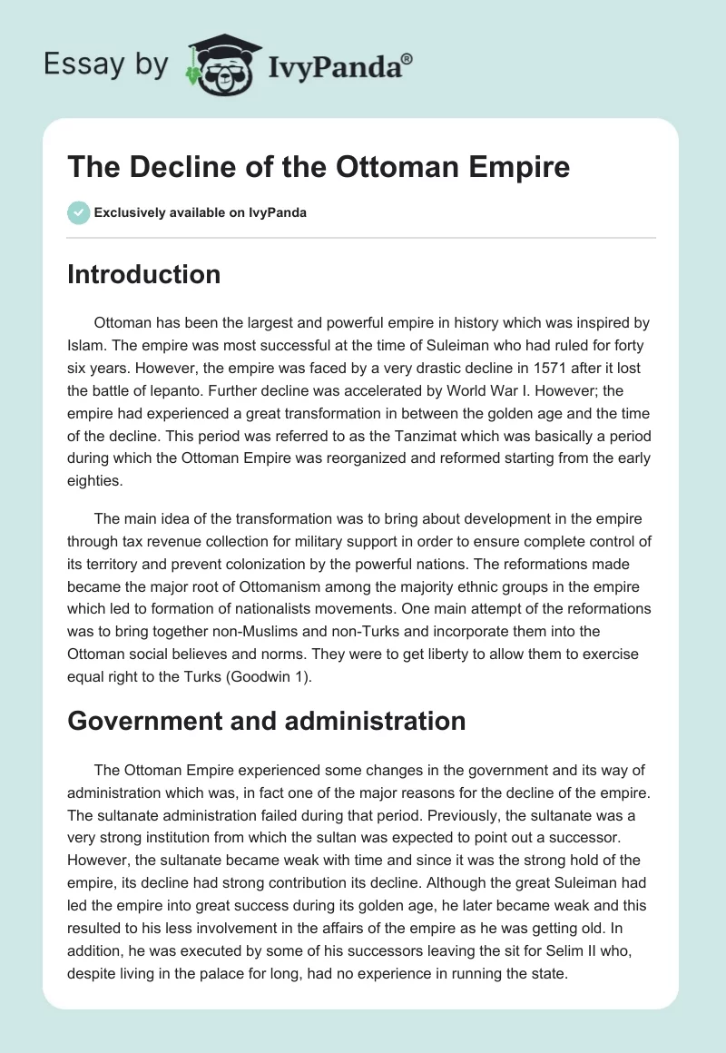 The Decline of the Ottoman Empire. Page 1