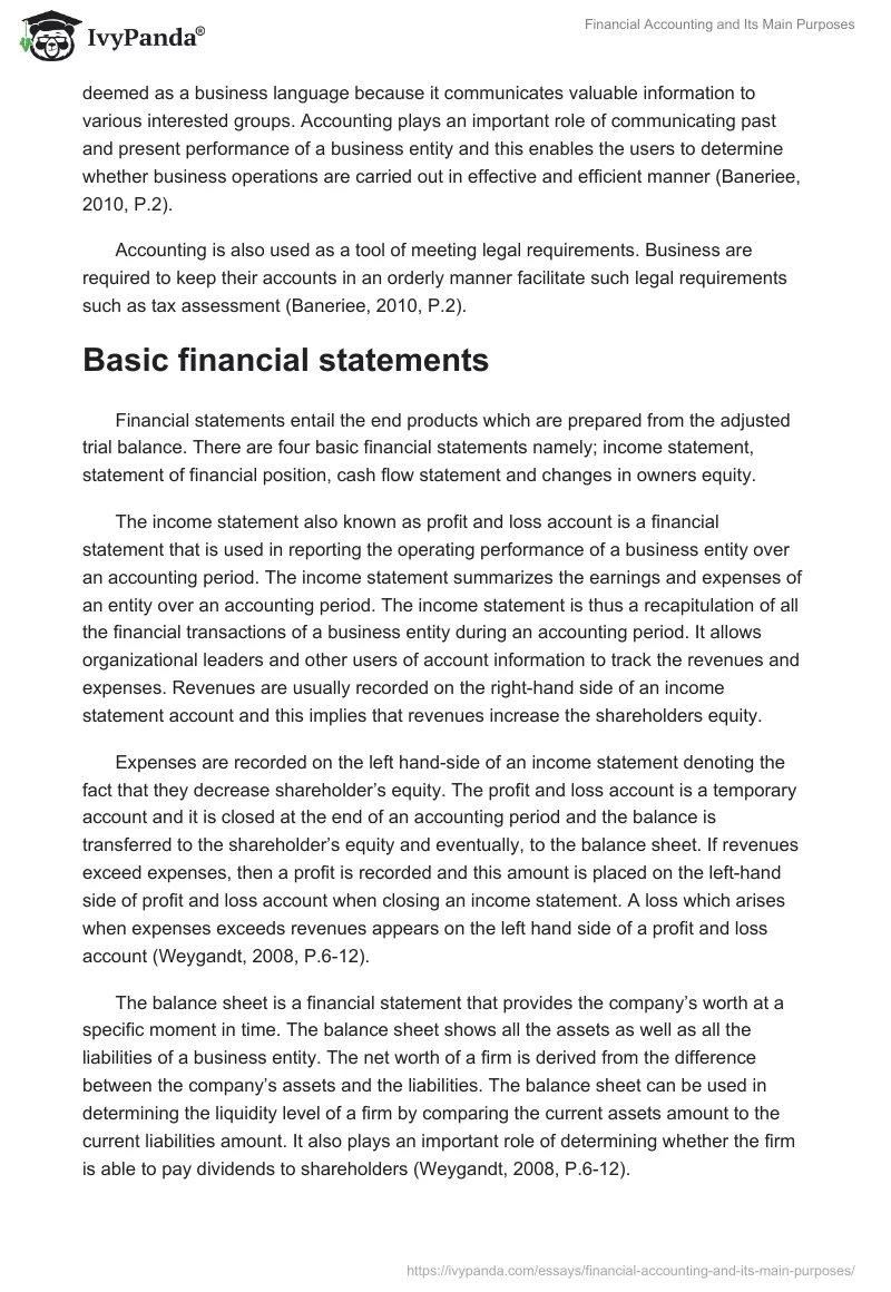 Financial Accounting and Its Main Purposes. Page 2