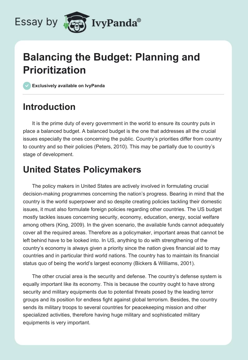 Balancing the Budget: Planning and Prioritization. Page 1