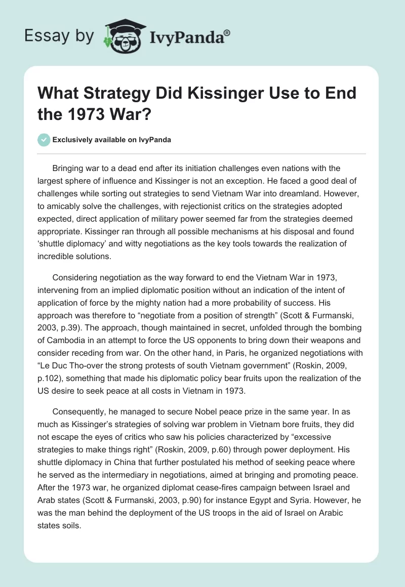 What Strategy Did Kissinger Use to End the 1973 War?. Page 1