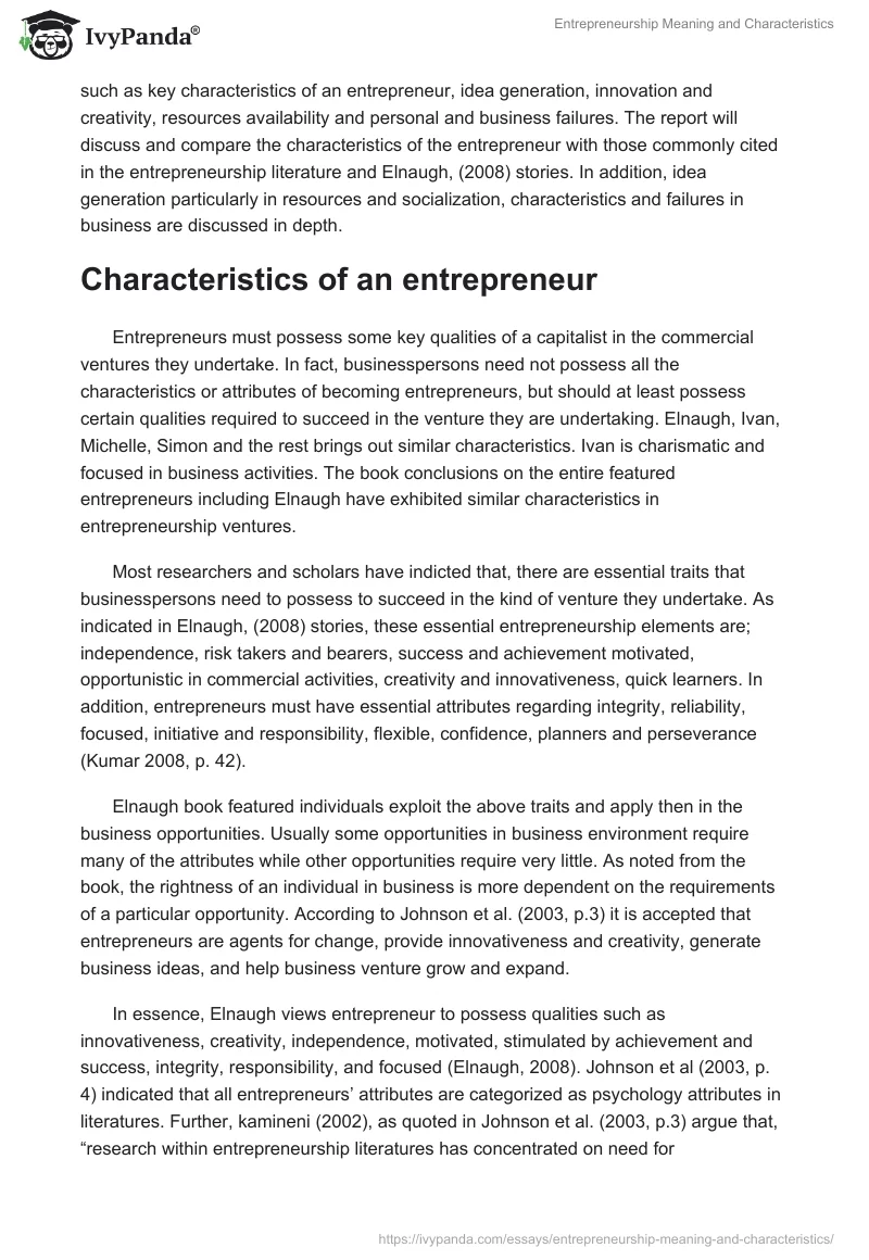 Entrepreneurship Meaning and Characteristics. Page 2