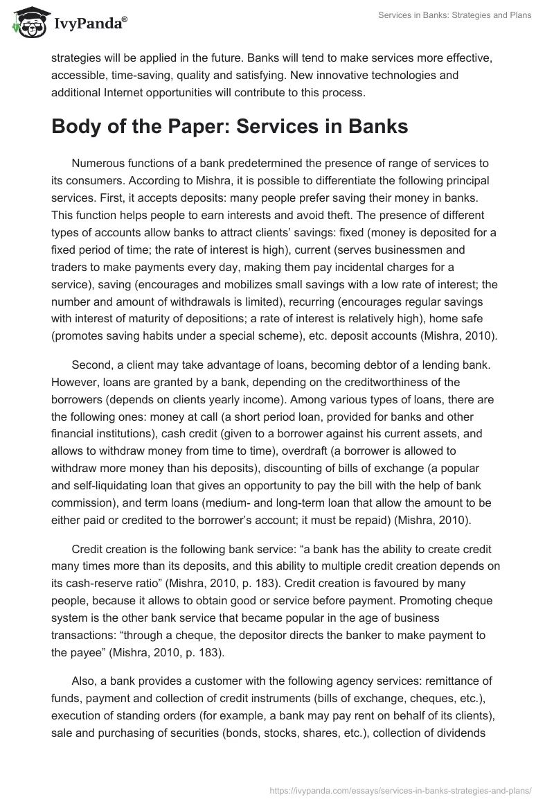 Services in Banks: Strategies and Plans. Page 3