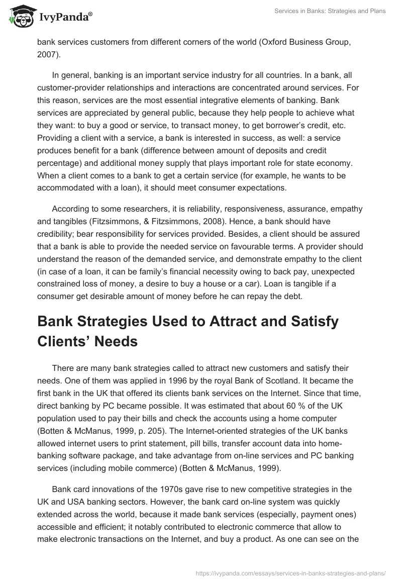 Services in Banks: Strategies and Plans. Page 5