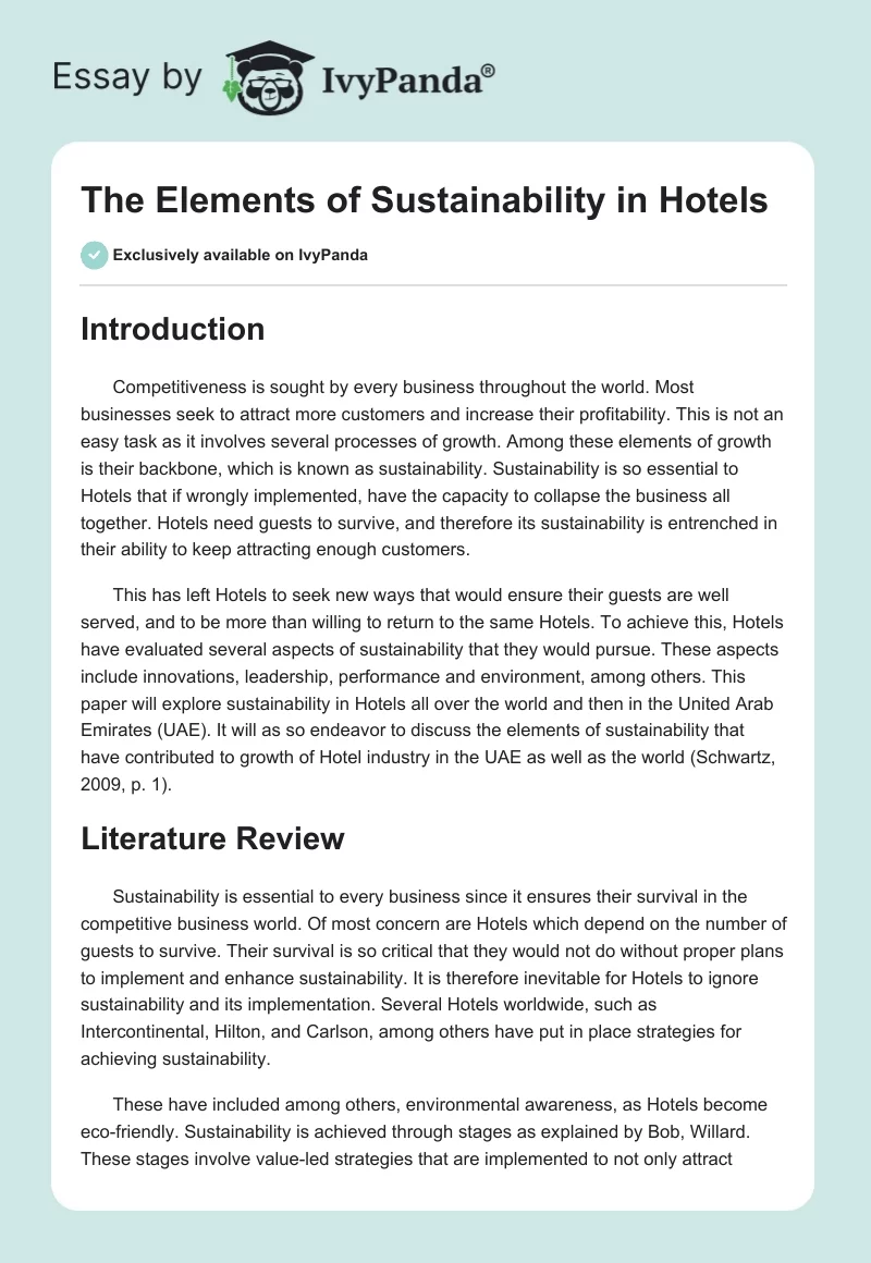 The Elements of Sustainability in Hotels. Page 1