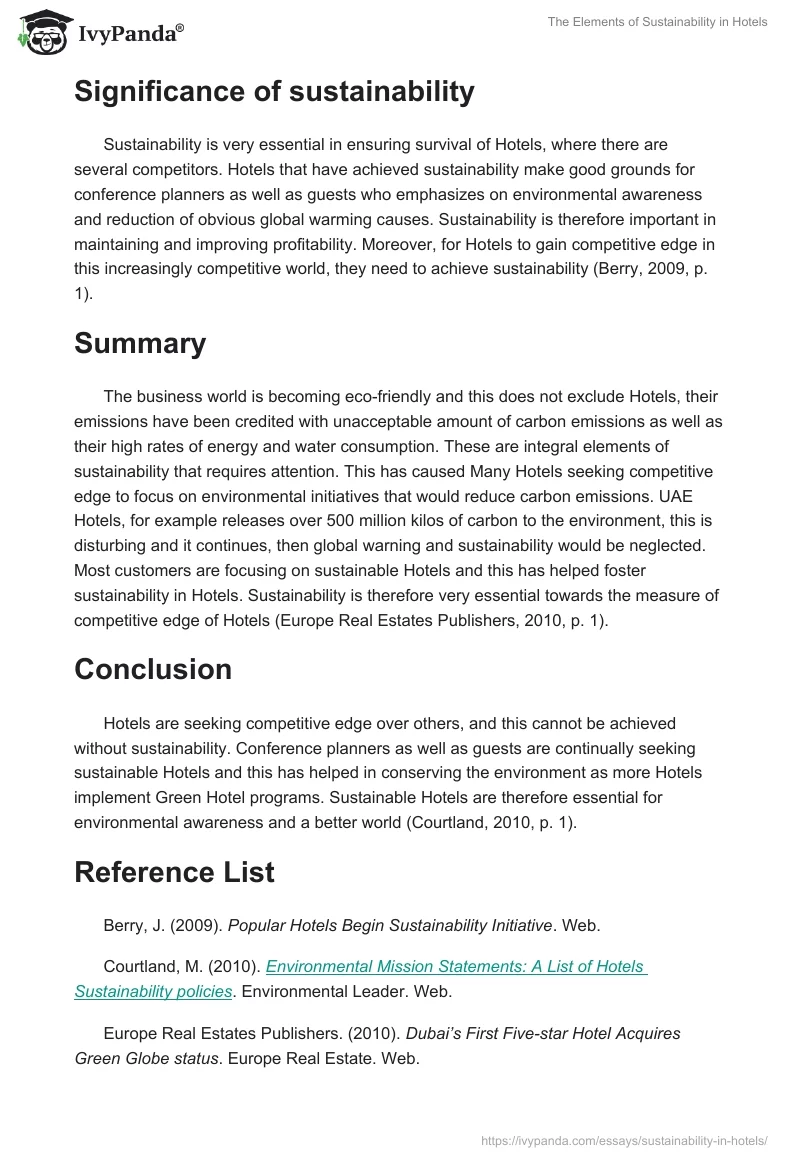 The Elements of Sustainability in Hotels. Page 4