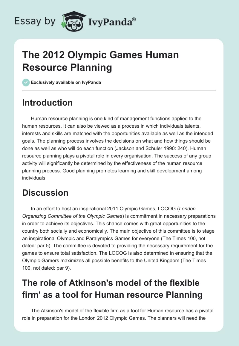 The 2012 Olympic Games Human Resource Planning. Page 1