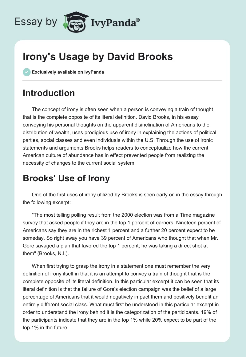 Irony's Usage by David Brooks. Page 1