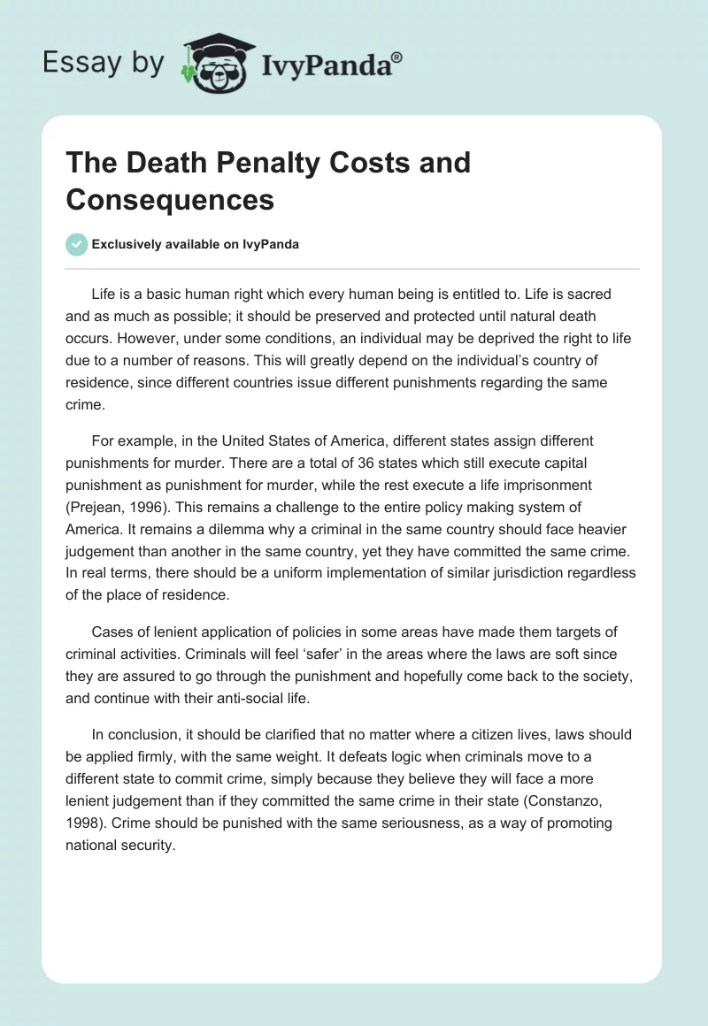 The Death Penalty Costs and Consequences. Page 1