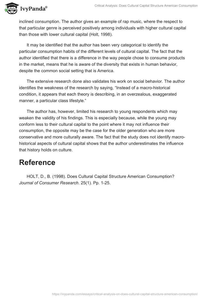 Critical Analysis: Does Cultural Capital Structure American Consumption. Page 2