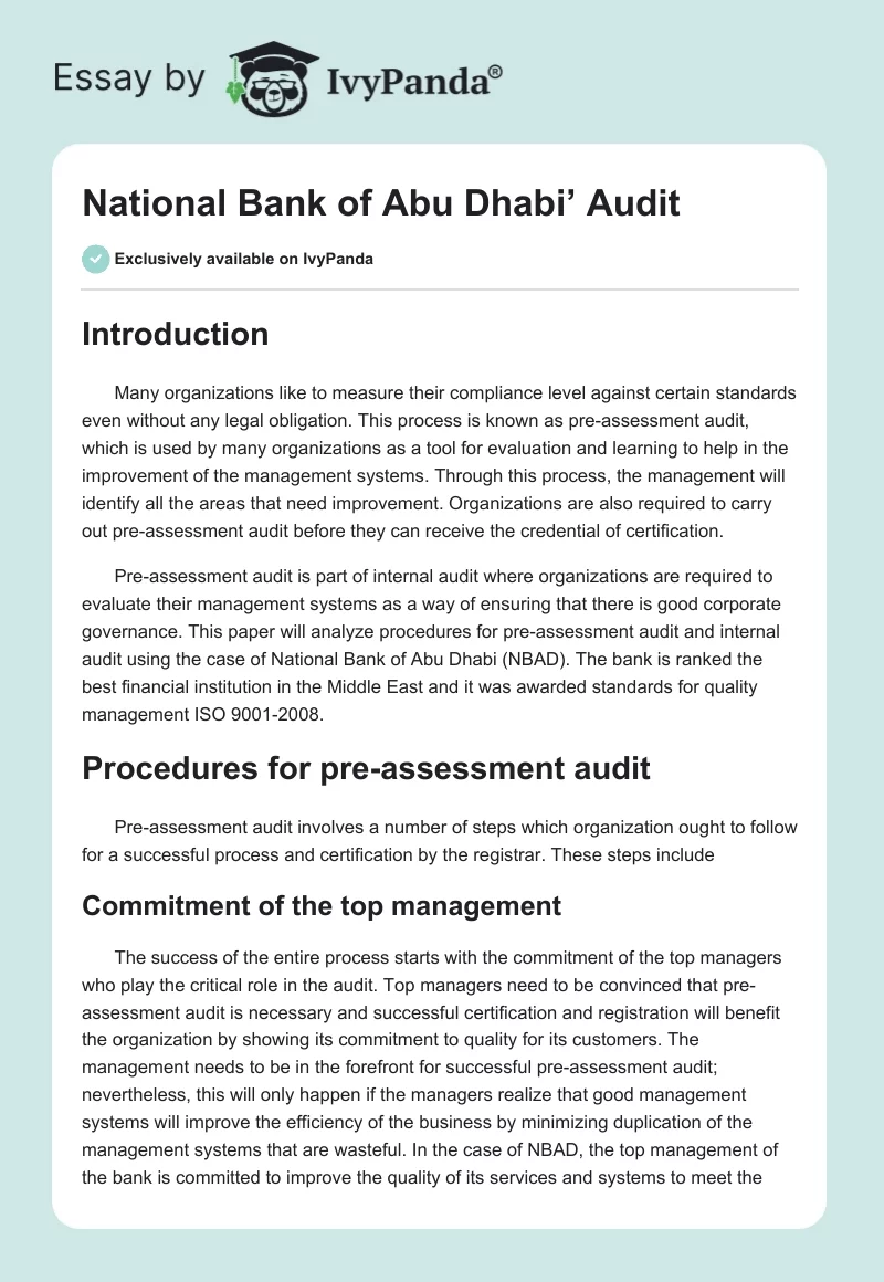 National Bank of Abu Dhabi’ Audit. Page 1