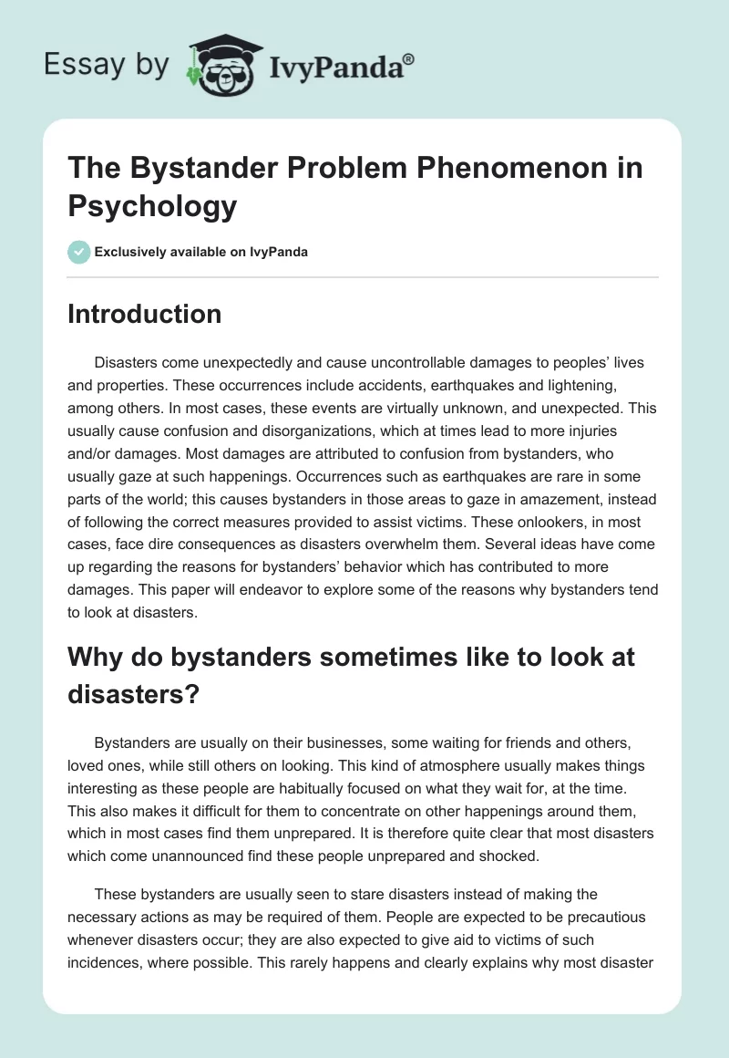 The Bystander Problem Phenomenon in Psychology. Page 1