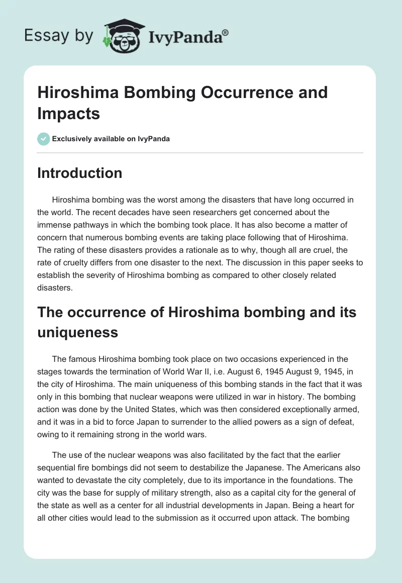 Hiroshima Bombing Occurrence and Impacts. Page 1