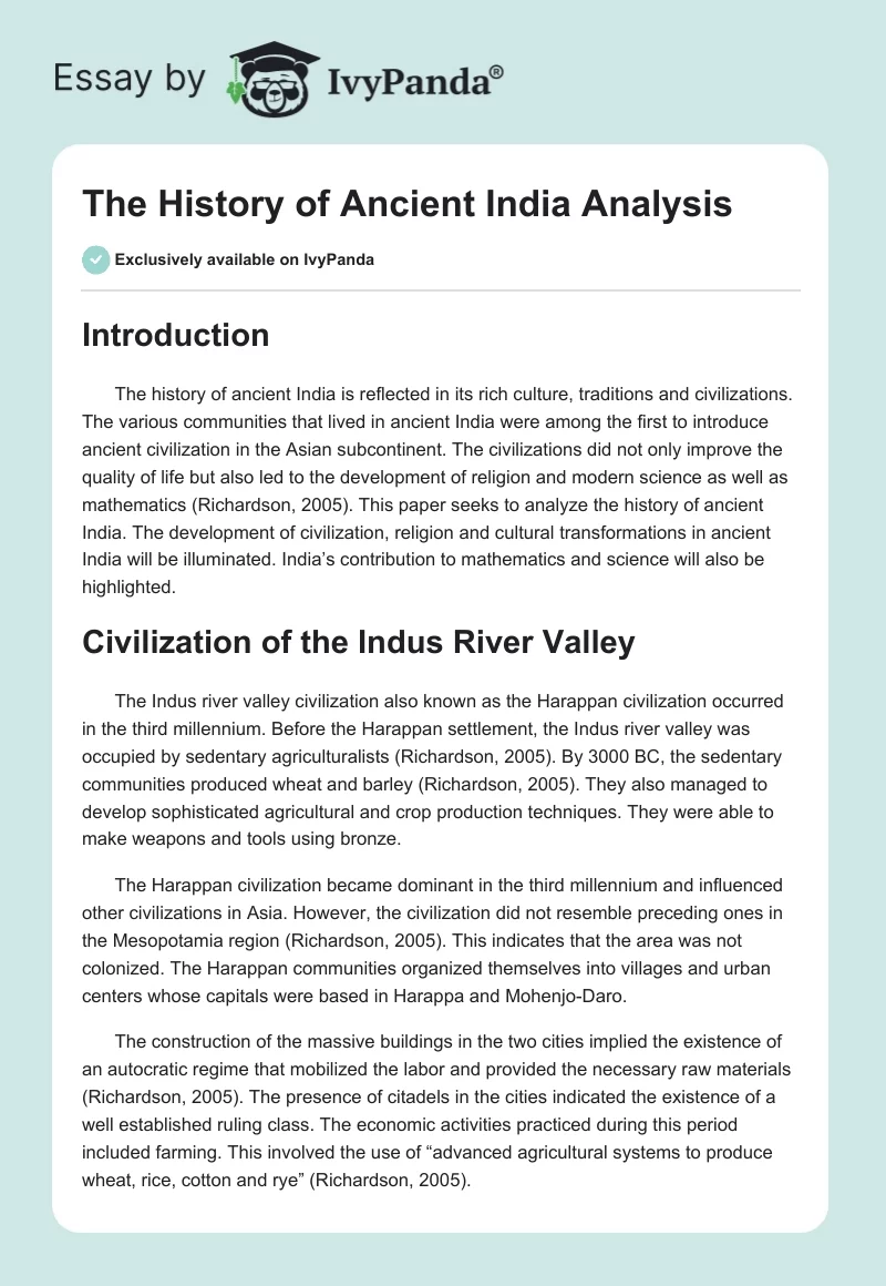 The History of Ancient India Analysis. Page 1