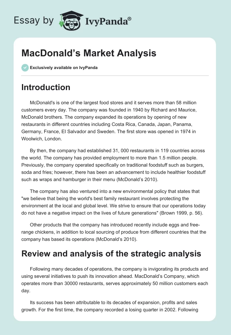 MacDonald’s Market Analysis. Page 1