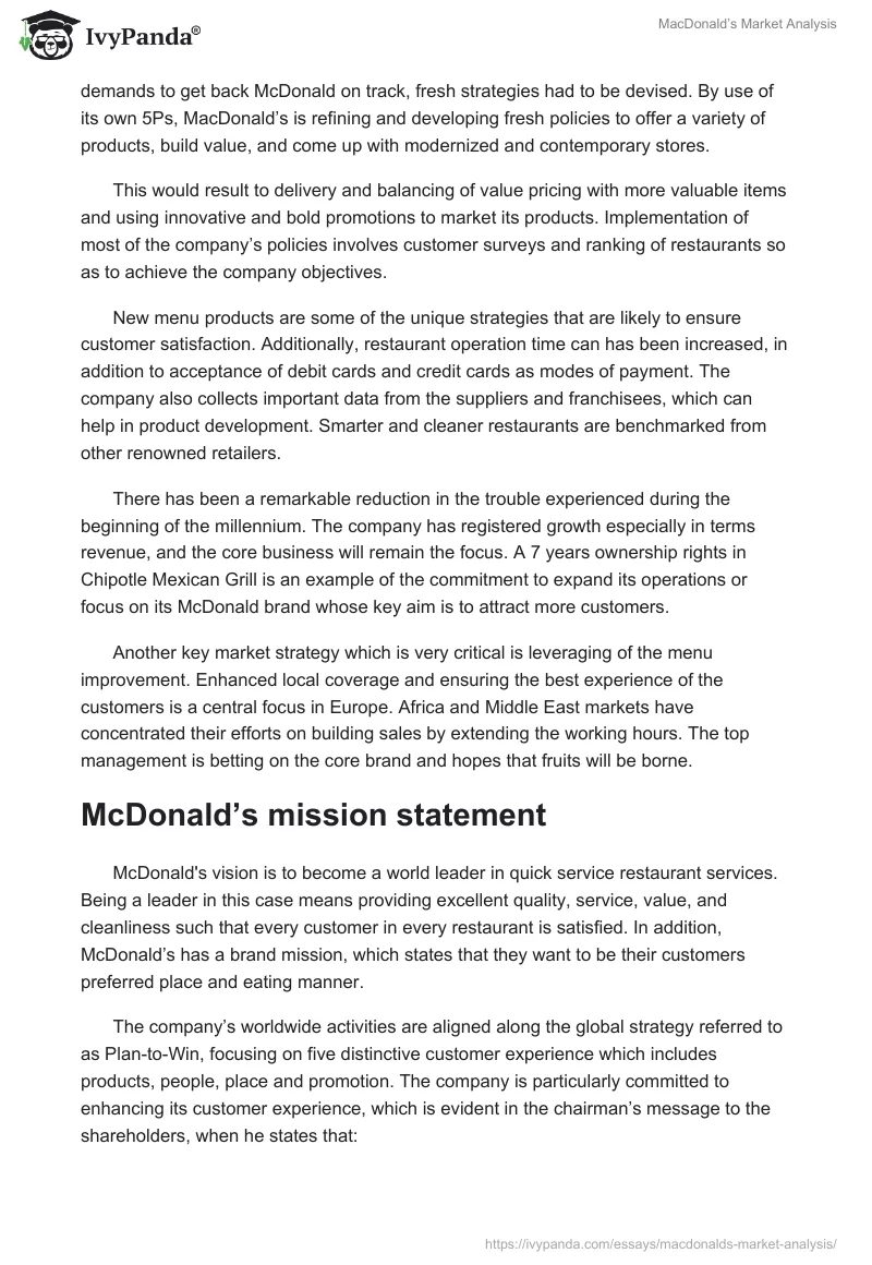 MacDonald’s Market Analysis. Page 2