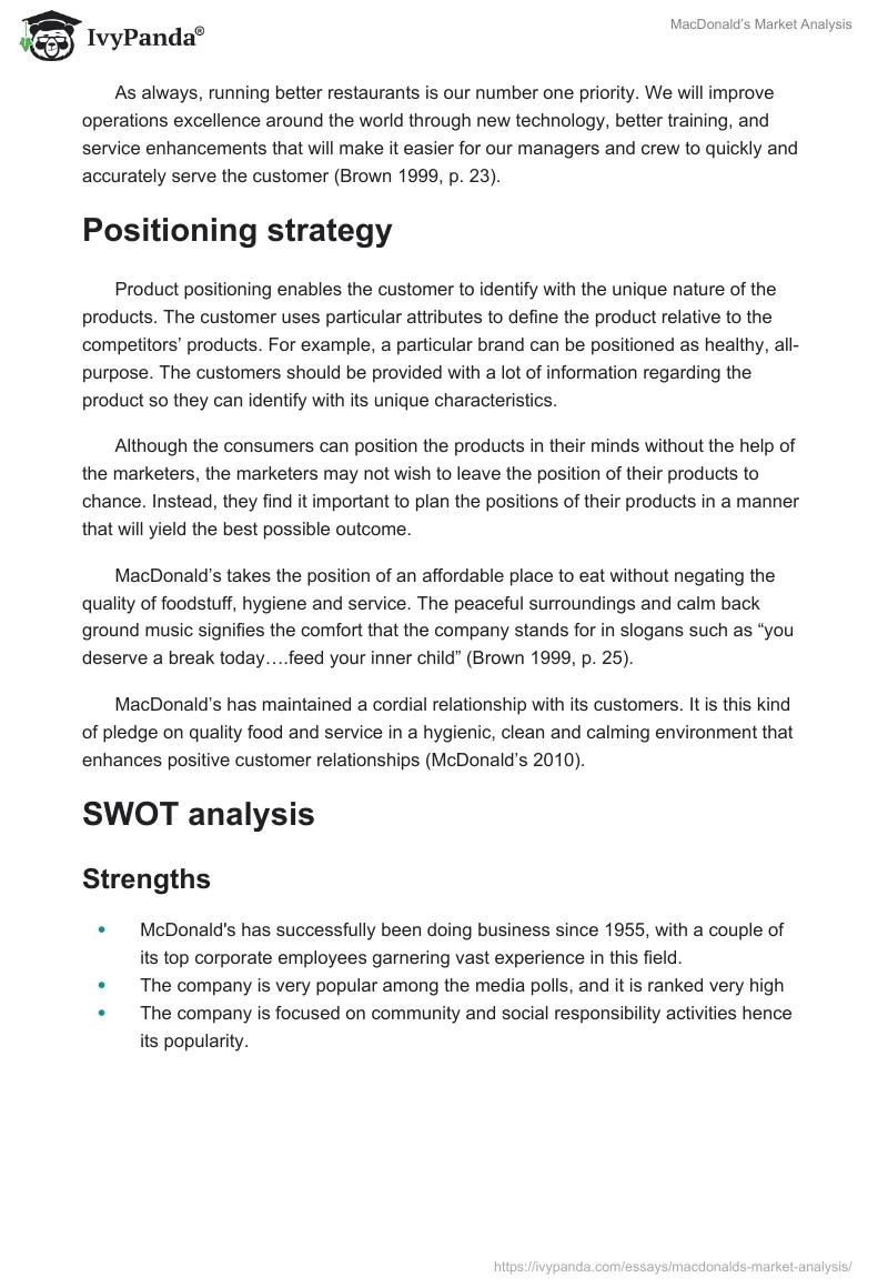 MacDonald’s Market Analysis. Page 3