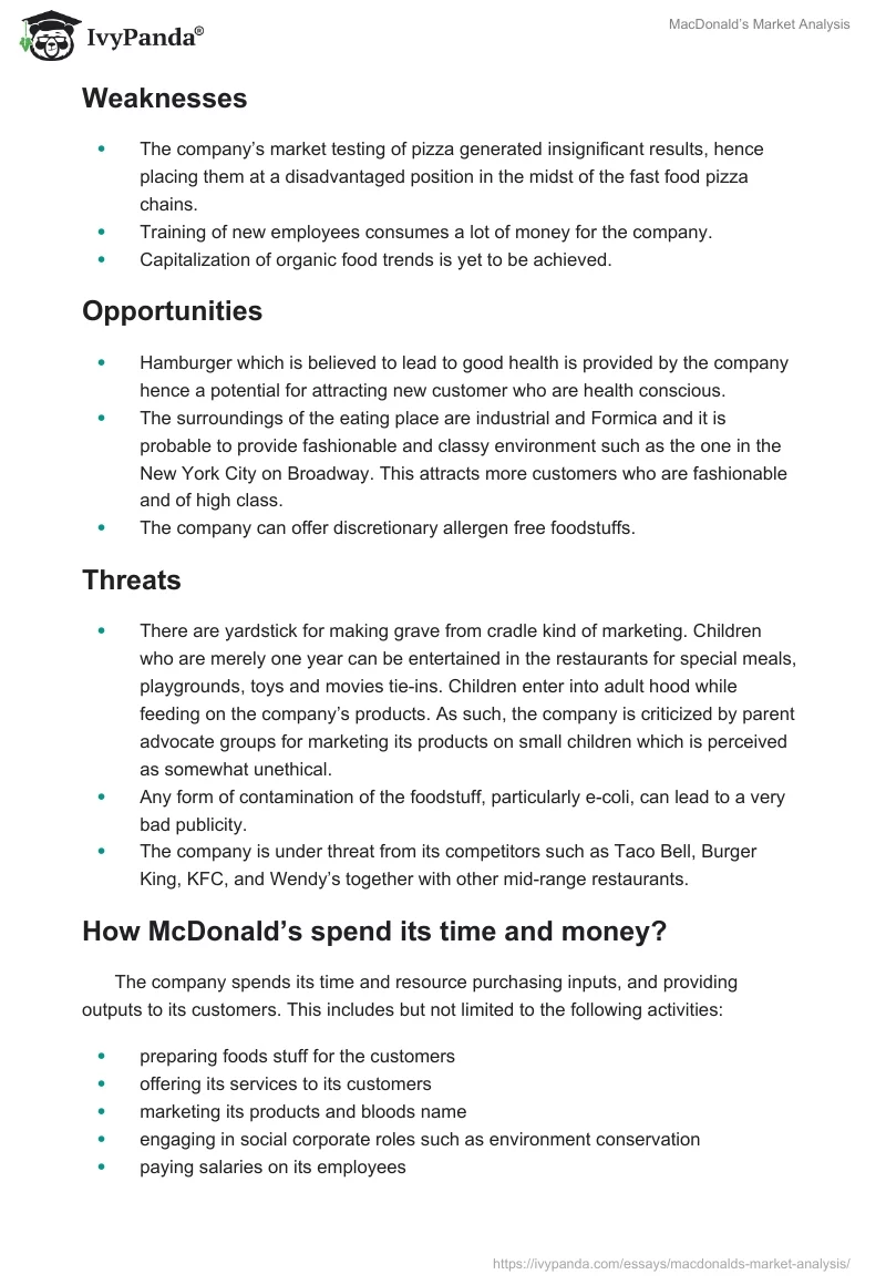 MacDonald’s Market Analysis. Page 4