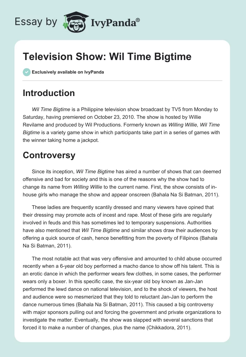 Television Show: "Wil Time Bigtime". Page 1