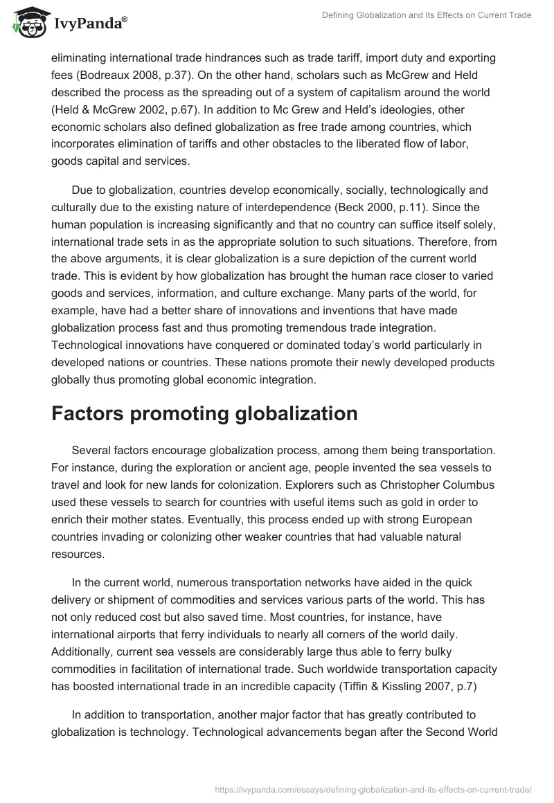 Defining Globalization and Its Effects on Current Trade. Page 2
