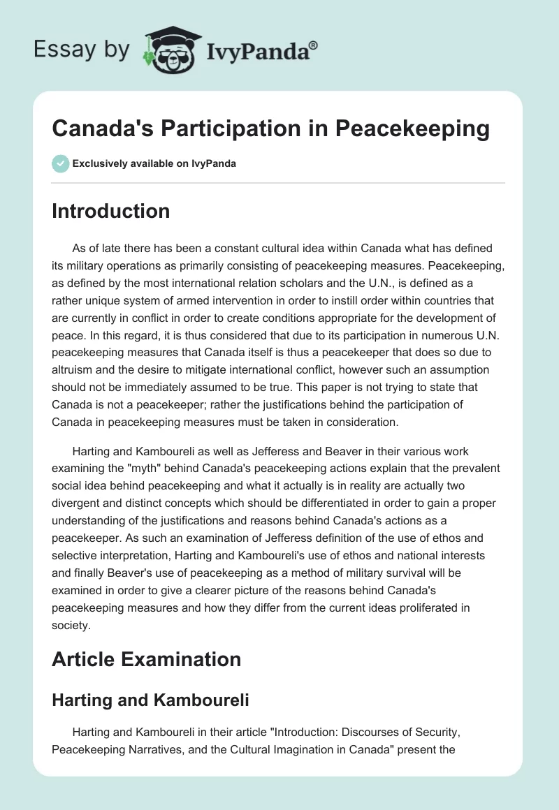 Canada's Participation in Peacekeeping. Page 1