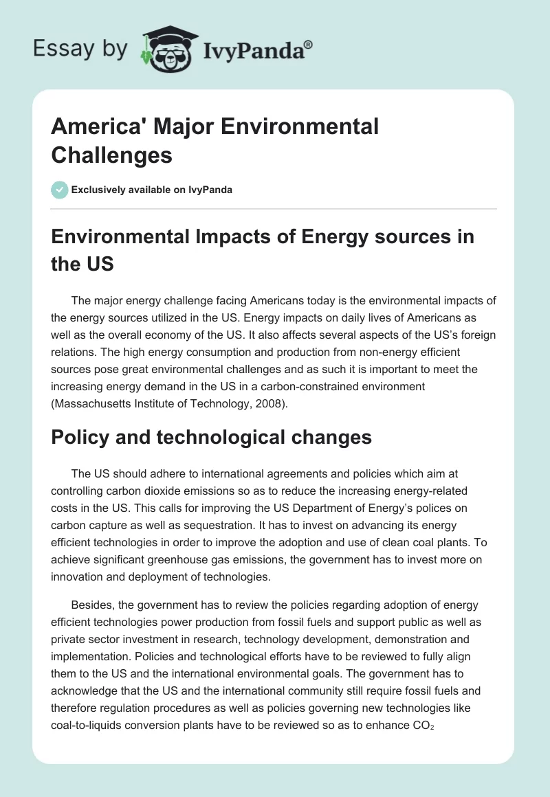 America’s Major Environmental Challenges. Page 1