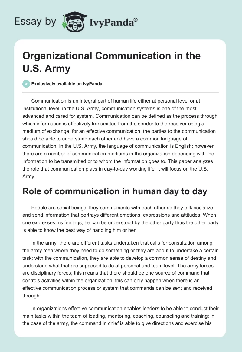 Organizational Communication in the U.S. Army. Page 1