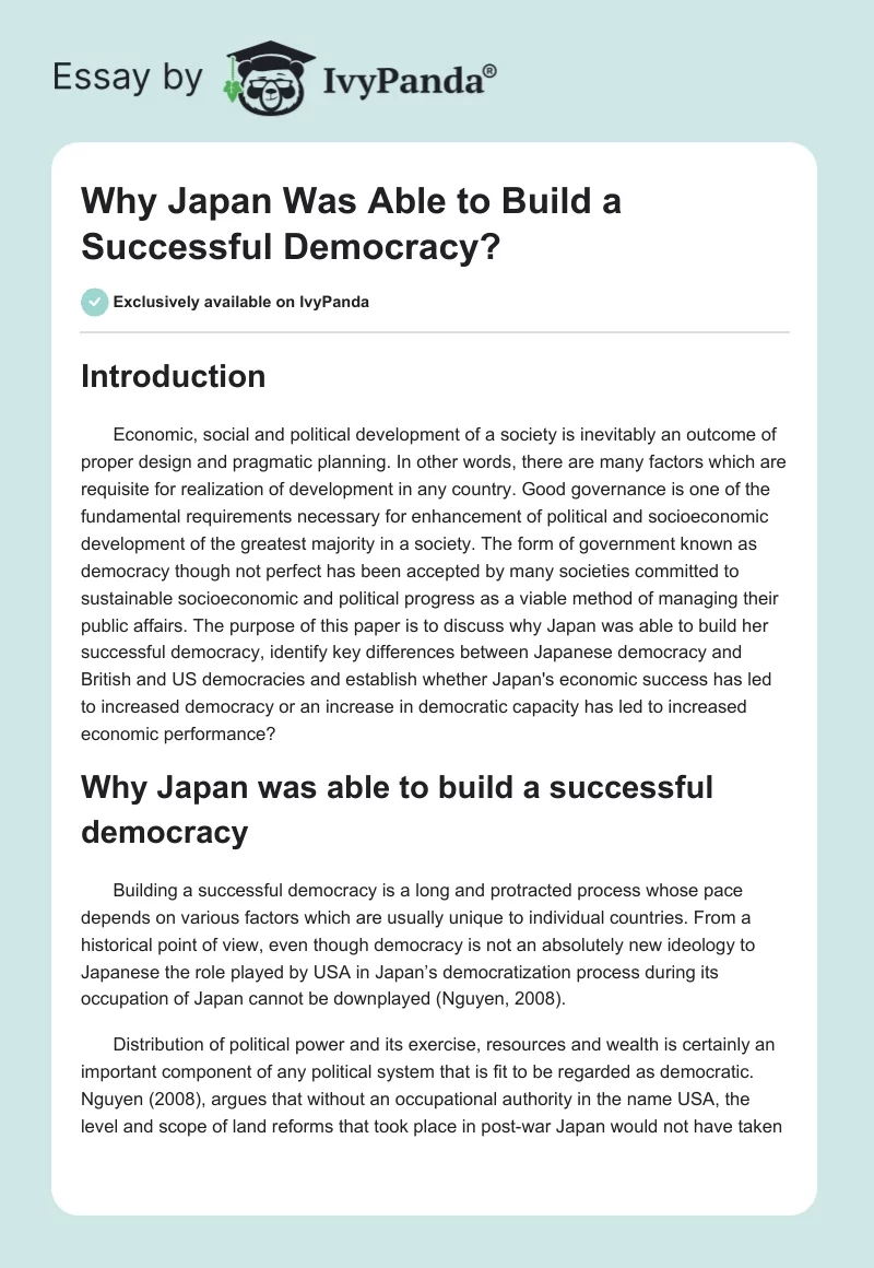 Why Japan Was Able to Build a Successful Democracy?. Page 1