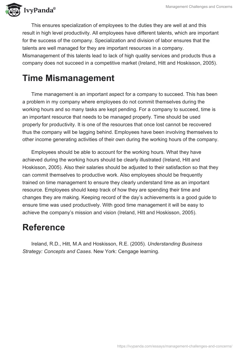Management Challenges and Concerns. Page 2