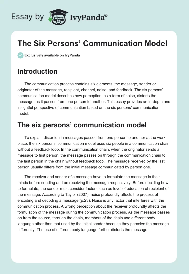 The Six Persons’ Communication Model. Page 1