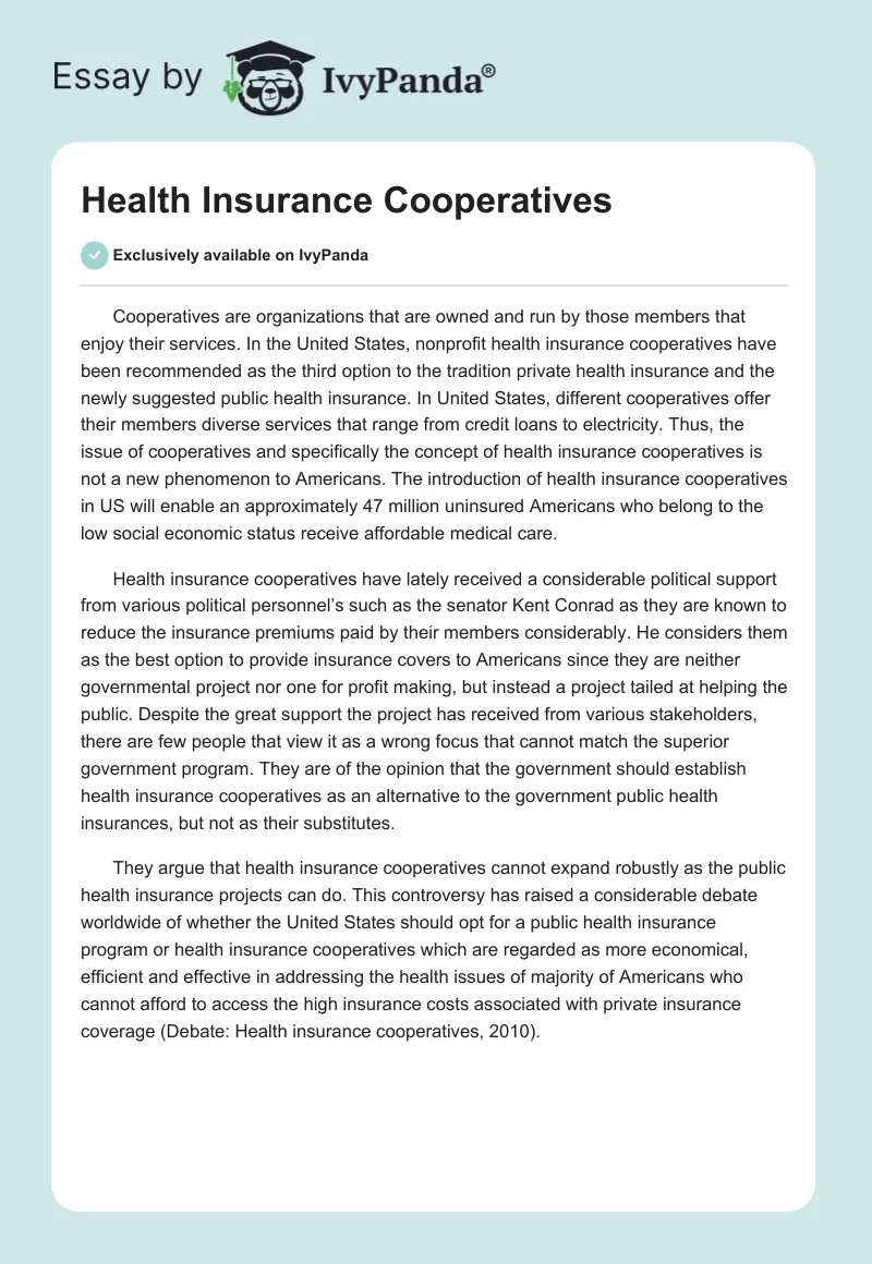 Health Insurance Cooperatives. Page 1