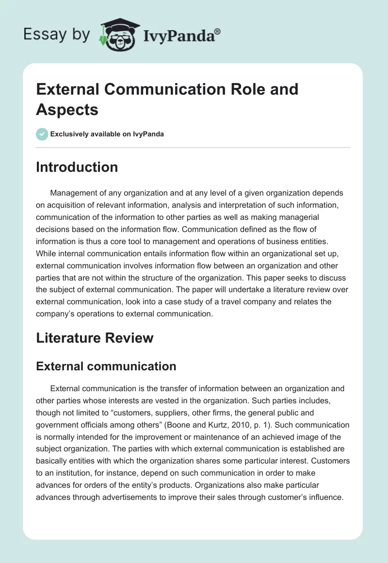 External Communication Role and Aspects. Page 1