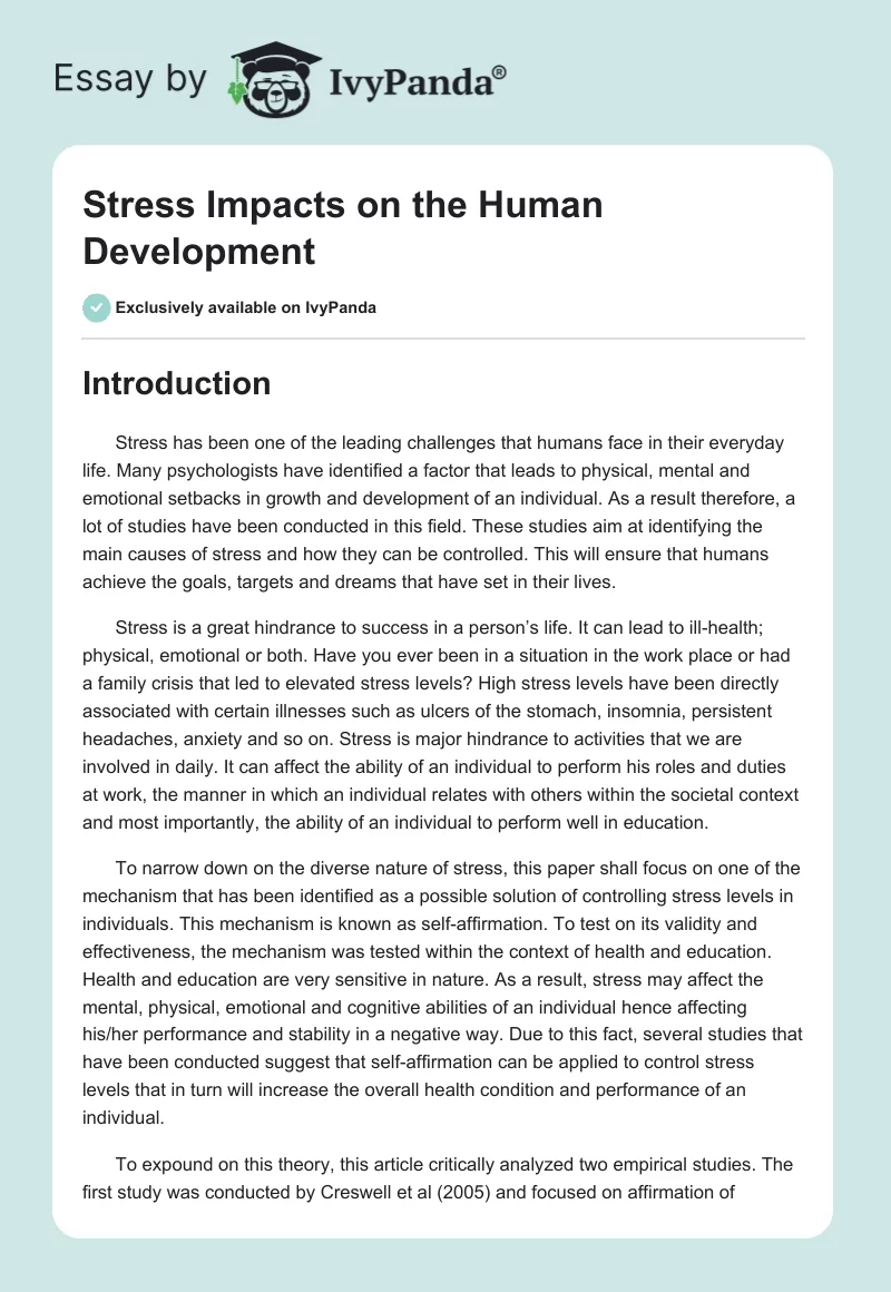 Stress Impacts on the Human Development. Page 1