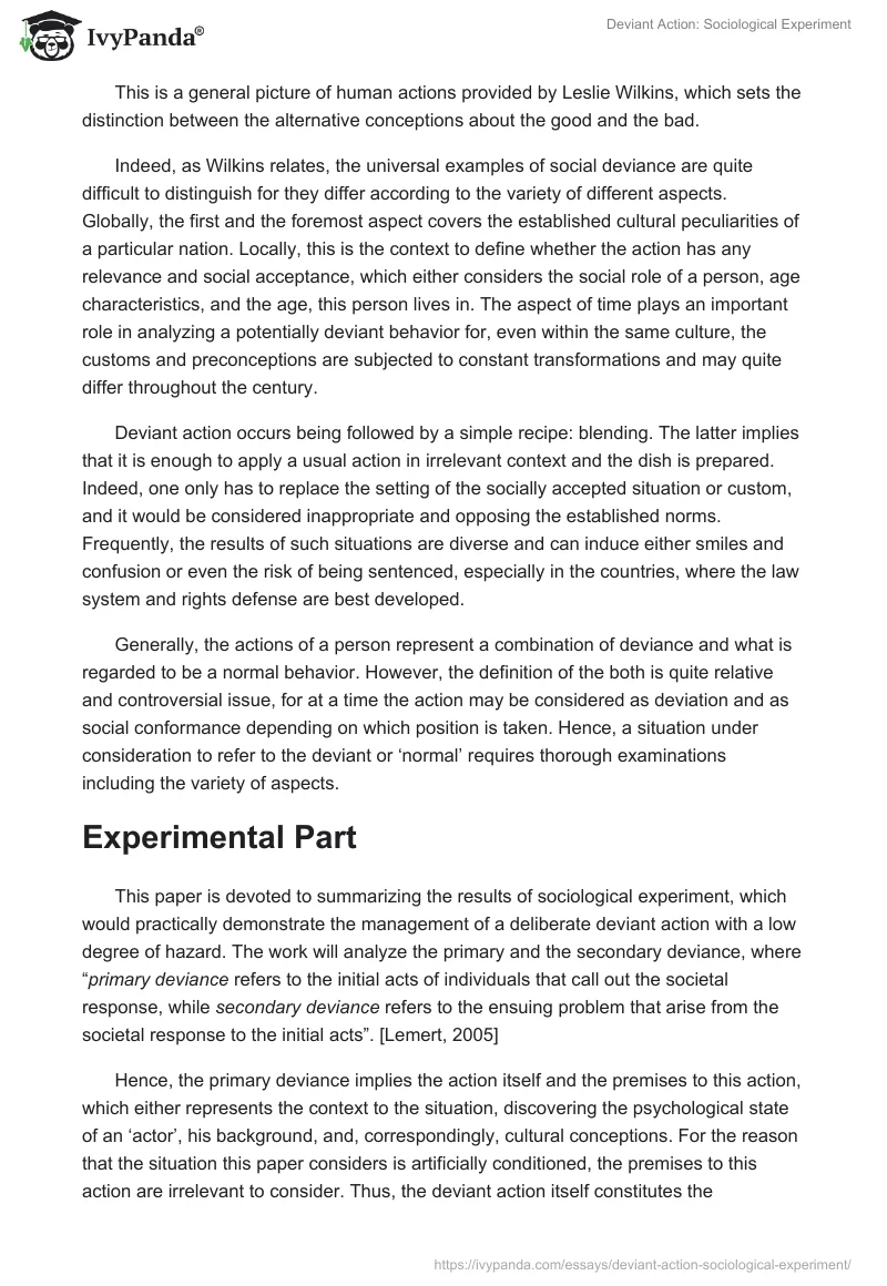 Deviant Action: Sociological Experiment. Page 2