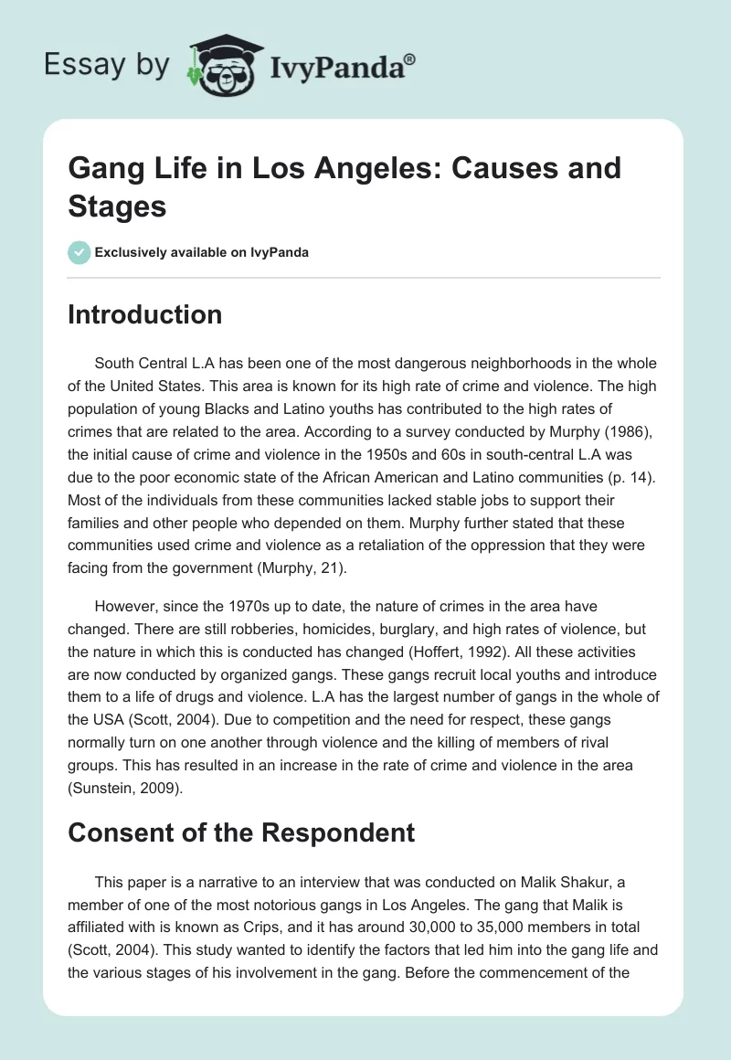 Gang Life in Los Angeles: Causes and Stages. Page 1