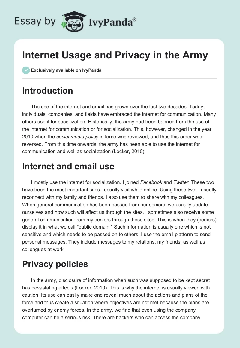 Internet Usage and Privacy in the Army. Page 1
